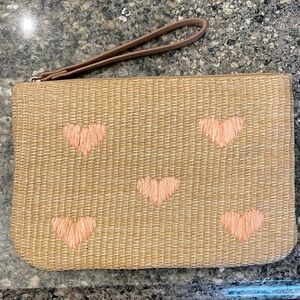LC Lauren Conrad Tan Clutch with Pink Hearts
